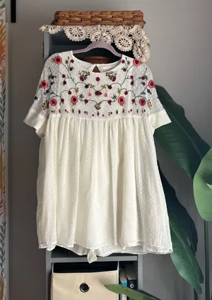 zara swiss dot & embroidered flower romper dress thumbnail 1
