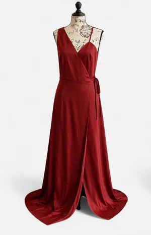 NWT Lulus Red Rust Satin Wrap Maxi Dress - Size M 💃 thumbnail 6