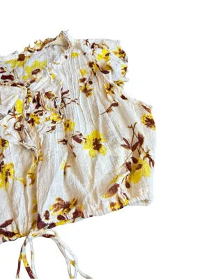 Free People One Naya Floral Crop Top Shirt Blouse Gauze Stretch Size Large thumbnail 7