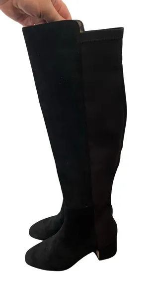 J. Crew Knee-high Boots with stretch heeled in black Size 7 thumbnail 1