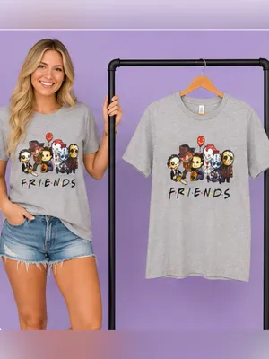 Bella Canvas Gray 'Friends' Horror Character Graphic crewneck Tee size Large thumbnail 2