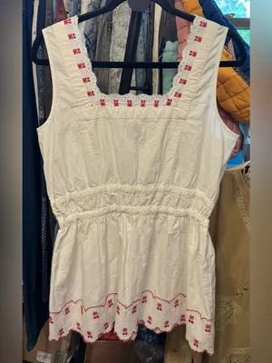 NWT Anthropologie Damson Madder Amaya Scalloped Mini Dress white red UK 12/ US 8 thumbnail 10