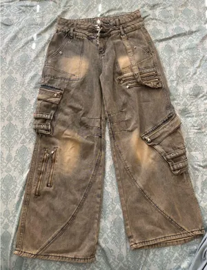 Washed Denim Cargo Pants Gray Size M thumbnail 4