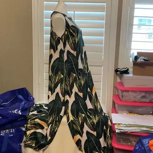 Leaf Pattern Sleeveless Maxi Dress Green Size L thumbnail 3