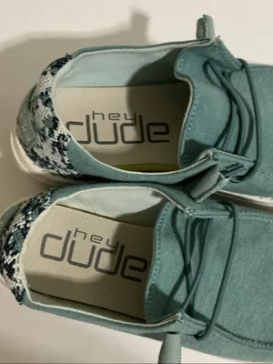 Hey Dude Teal Slip-On Casual Sneakers with White Sole and Patterned Heel thumbnail 6
