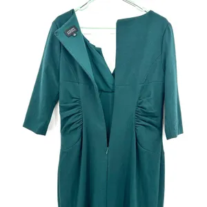 Adrianna Papell Sz 12 Dress Teal Ruched Ruffle Layers Short Sleeve Sheath Formal thumbnail 4