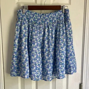 Old Navy Blue Floral Smocked Boho Cottagecore Coquette Mini Skirt thumbnail 4