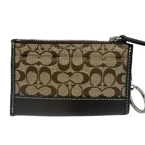 Y2K COACH Brown Signature Canvas Card Holder Coin Purse with Keychain thumbnail 2