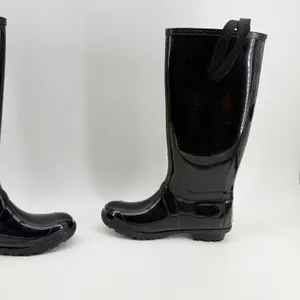 Itasca Womens Black Glossy Waterproof Rubber Rain Boots Size 9 Tall Utility thumbnail 5
