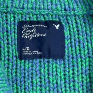 American Eagle Chunky Knit Shawl Collar Cardigan Sweater LG Green Blue‎ Pockets thumbnail 5