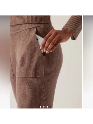 Athleta felicity ribbed Wide Leg Pants Brown Stretchy Knit Relaxed Athleisure thumbnail 3