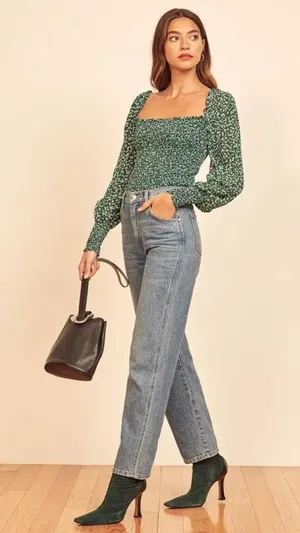 Reformation Pinto Top in Parsley Green Size Small thumbnail 3