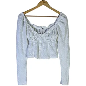 Free People Ladybug Textured Peplum Top White Cotton Peasant Cottagecore Size M thumbnail 2
