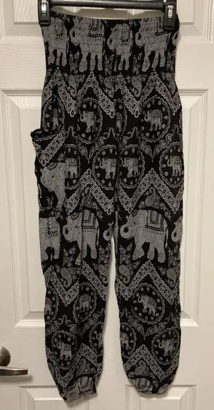 Earthbound Trading Co. Black Elephant Print Casual Pants thumbnail 1