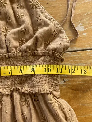 Aerie Spring Fling Cotton Smocked Crossover Halter Eyelet Mini Brown Dress XS thumbnail 5