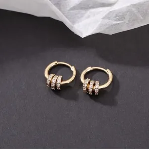 14K Gold Plated Three Rings Small Hoop Earrings for Women thumbnail 1