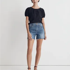 Madewell Embroidered Poplin Puff-Sleeve Cutout Crop Top in True Black NWT thumbnail 3