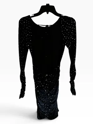 Black Backless Sparkle Ruched Long-Sleeve Mini Dress Brand New thumbnail 7