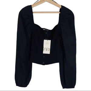 Zara Off the Shoulder Puff Sleeve Corset Top Size L NWT thumbnail 4