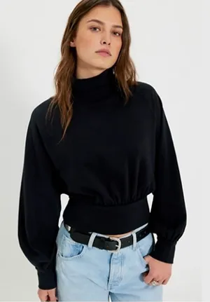 We The Free Free People Black Mock Neck Balloon‎ Sleeve Sweatshirt XL OB1081682 thumbnail 1