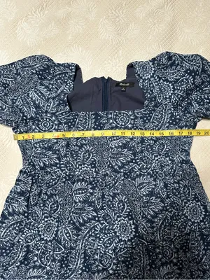 Madewell Blue Paisley Cotton Mini Dress Puff Sleeve Square Neck Size 8 boho thumbnail 6