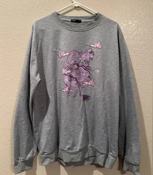 Romewe Grey Crewneck with Pink and Lavender Dragon sz XXL thumbnail 1