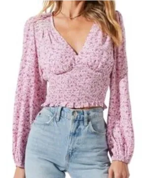 Astr The Label Pink Fuchsia Floral Smocked Lace Blouse size Medium $88 thumbnail 1