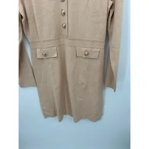 Academia Preppy Tan Knit Sweater Dress Size L NWT Quiet Luxury Old‎ Money thumbnail 2