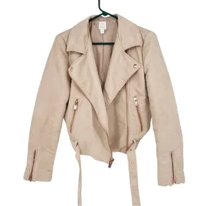LC Lauren Conrad Faux Suede Moto Biker Jacket Rose Gold Belted Blush Pink 10 thumbnail 2