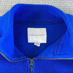American Eagle Cobalt Blue Quarter Zip Cropped Sherpa Fleece Sweatshirt Sz XS thumbnail 4