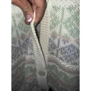 VTG Marsh Landing Sweater Women's‎ L Large Pastel Fair Isle Cardigan Cream 90s thumbnail 2