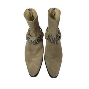 ASOS Beige Leather Suede Chain Pointed Toe Block Heel Ankle Chelsea Boots Size 7 thumbnail 2