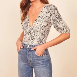 New Reformation Eliana Button Down Top In Snakeskin thumbnail 11