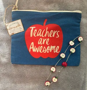 Teacher Apple Necklace and Canvas Zip Top Pouch Bag Carry All thumbnail 1