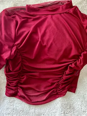 Ruched Burgundy Mock Neck Top Red Size 4 thumbnail 1