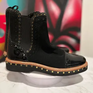 Free People Black Suede and Patent Leather Chelsea Boots thumbnail 4