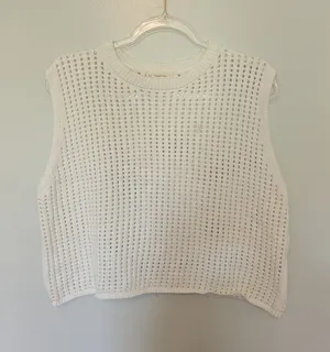 By Together Crochet Sleeveless Sweater Shirt White Large thumbnail 1