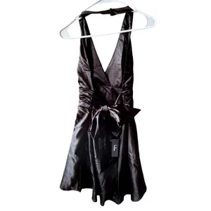 NWT Lulus‎ Darcey Tie Back Mini Dress Black Satin Halter Open Back Skater Medium thumbnail 7