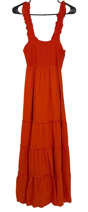 Lucy Paris Orange Smocked Tiered Maxi Dress‎ Ruffle Straps Linen Blend Small thumbnail 1