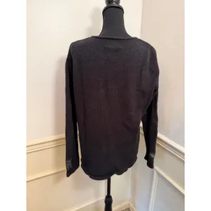 Vintage Stitches in Time Embroidered Autumn Cardigan Sweater Black Knit Large thumbnail 7