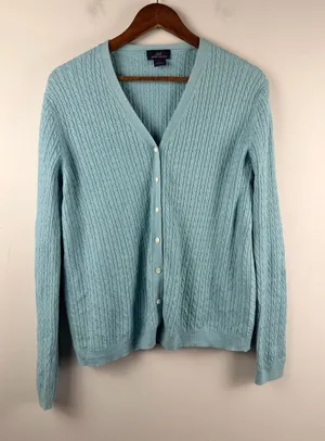 Brooks brothers Silk Cashmere Cable knit blue button down cardigan size large thumbnail 1