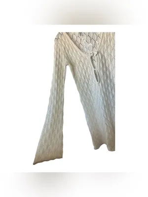 Streetwear Society Crochet Knit Mini Dress Beige Bell Sleeve Size L thumbnail 5