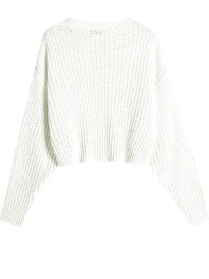 Women’s Cream Chunky Knit Sweater Size Small Short Cozy Ribbed Pullover thumbnail 2