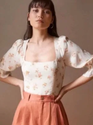 Reformation Ana Ruffled Floral Blouse in Mildred size 6 $148 thumbnail 5