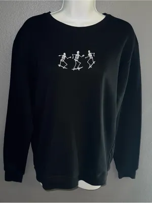 Women’s Halloween Skateboarding Skeletons Black Sweatshirt Small - Medium thumbnail 4
