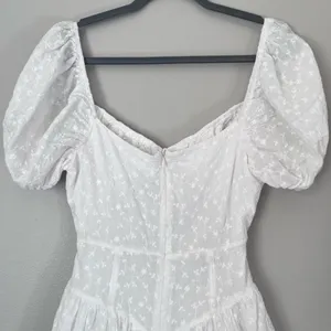 Sabo Skirt Alika Floral Embroidered Corset Cutout Waist Puff Sleeve Mini Dress White thumbnail 7