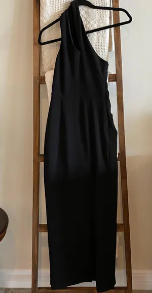 Lulu’s black gathered detailing one shoulder full length dress thumbnail 4