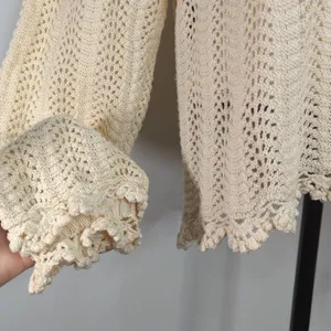 Paige Kuzuyu Ecru Crochet Sweater Women’s XL Cottage core Bohemian‎ thumbnail 9