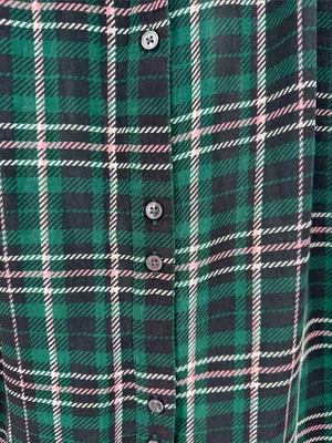 Ann Taylor sheer button front plaid puff sleeve top L professional office casual thumbnail 11