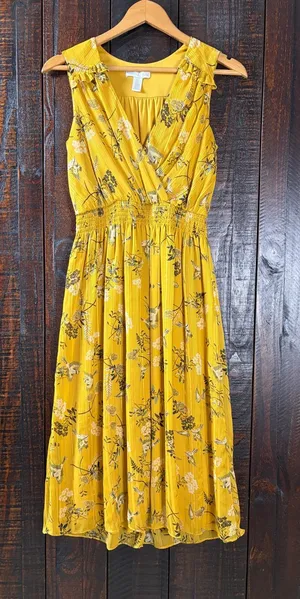 London Times Birds & Florals Smocked Midi Dress Size 2 thumbnail 1